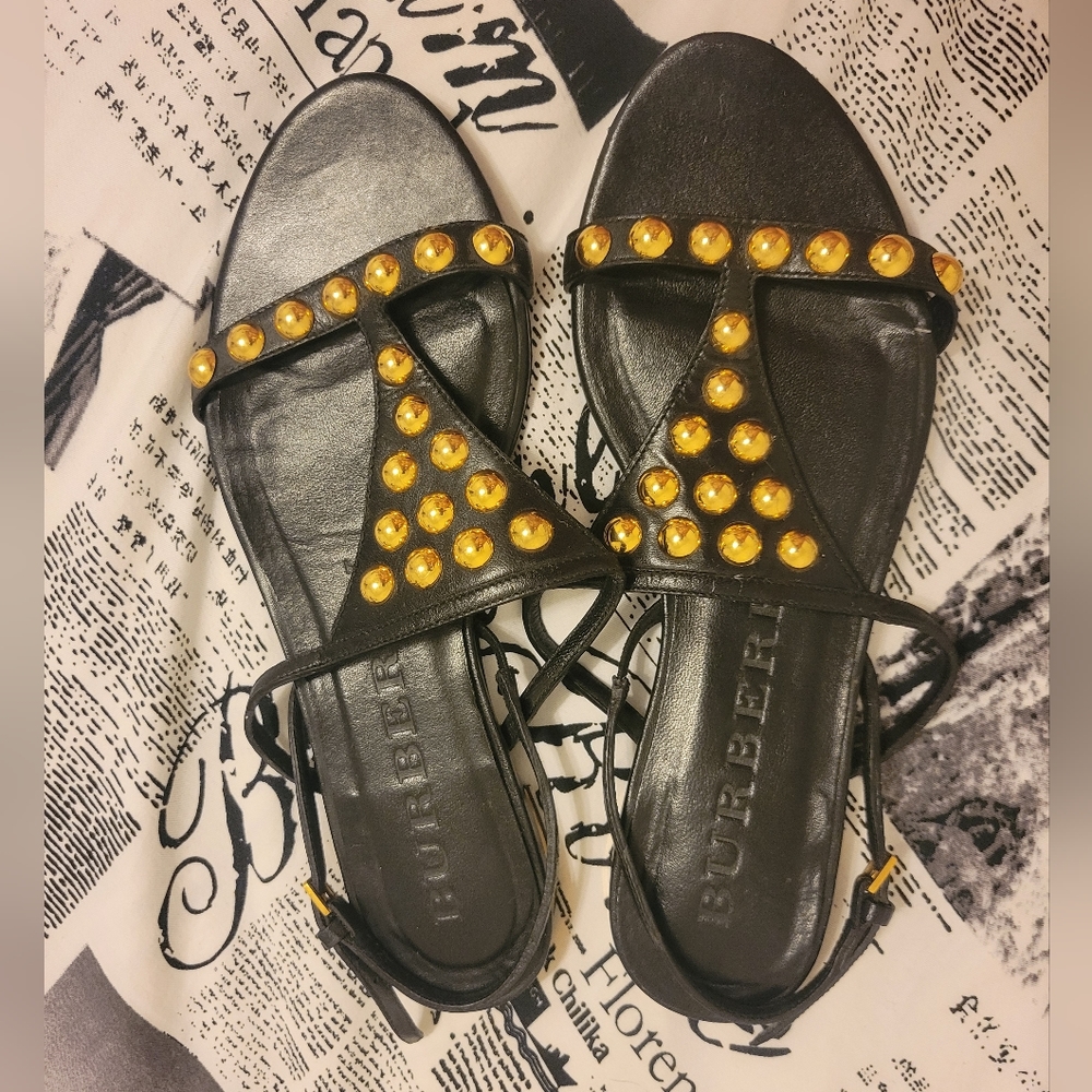 Burberry sandals size 36 black and gold. Worn only few times